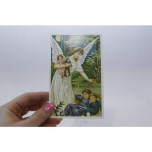 Christmas, Angel Watching Over Sleeping Children, Rare Postcard, Unused,